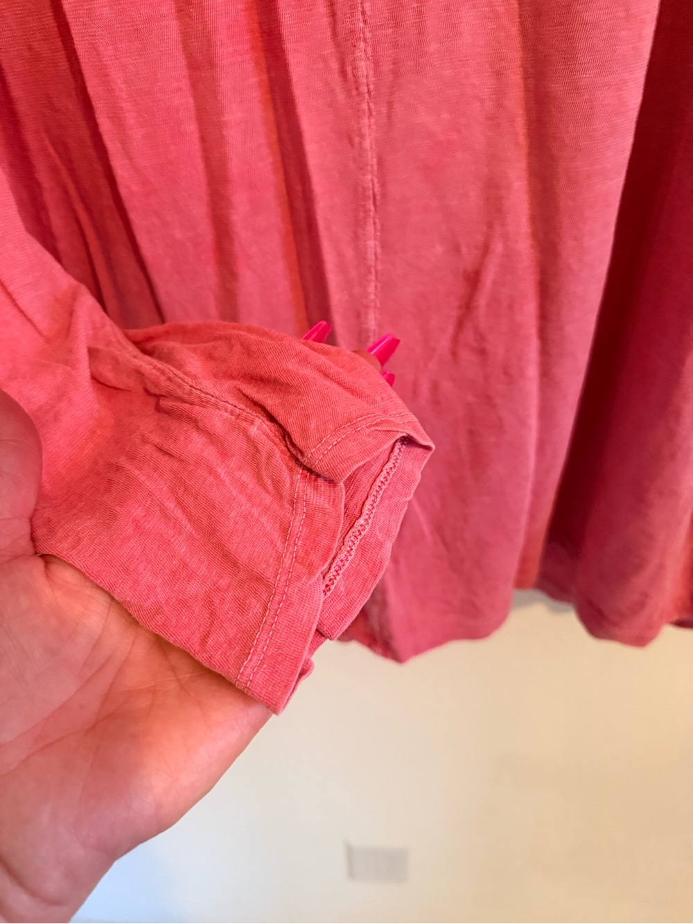 Free People Long Sleeve Pink Tee. Size Large - Picture 4 of 4